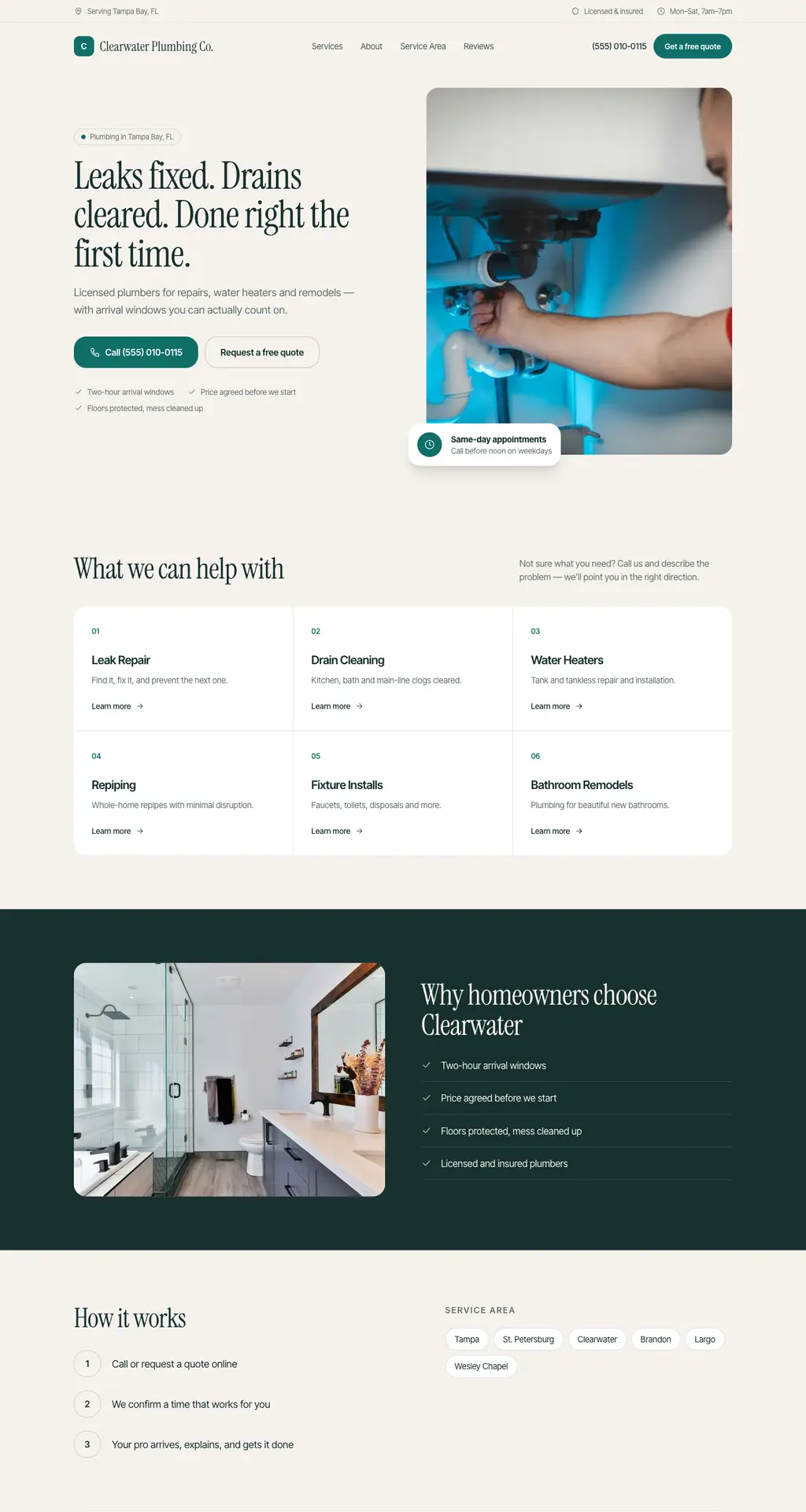 Clearwater Plumbing Co. — desktop view