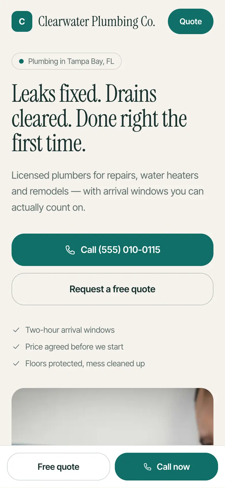 Clearwater Plumbing Co. — mobile view