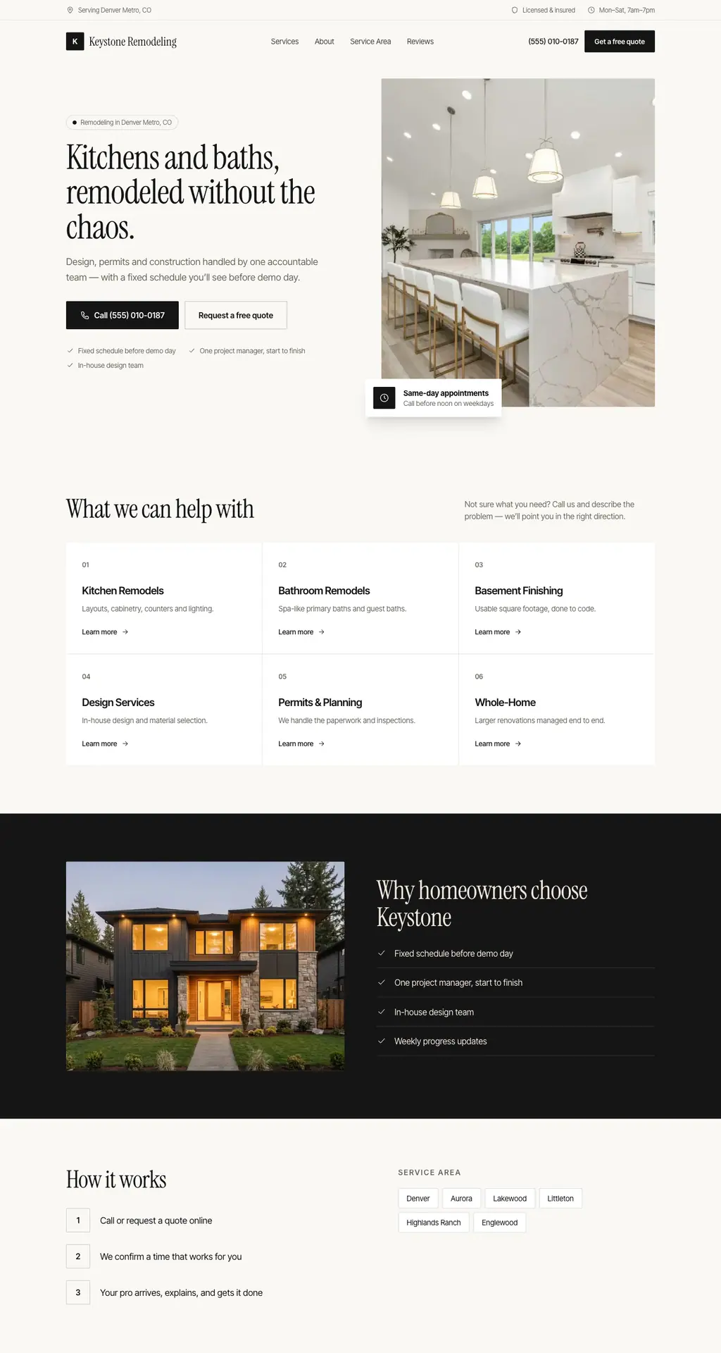 Keystone Remodeling — desktop view
