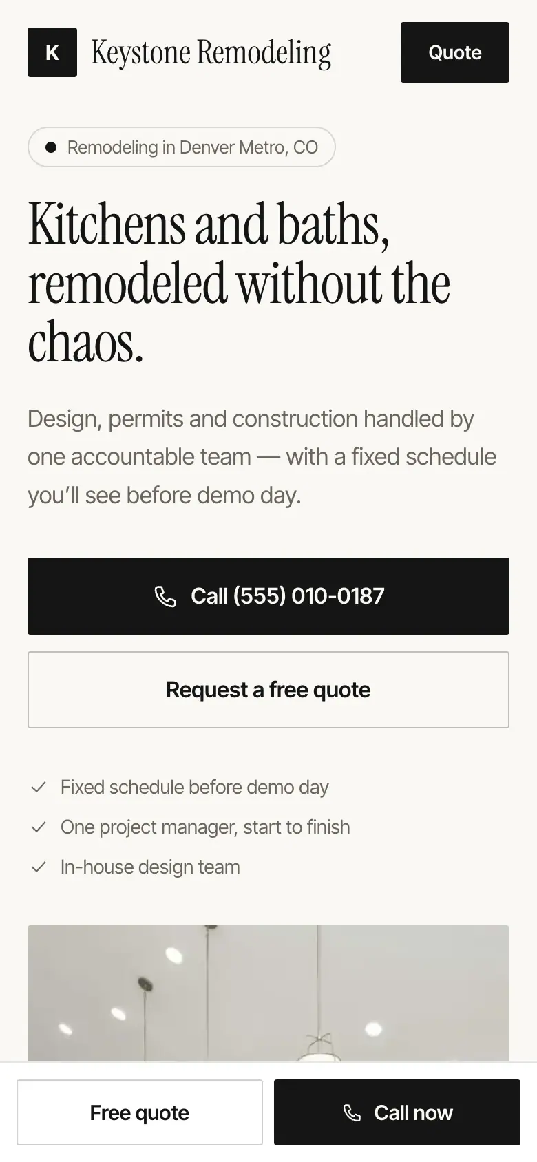 Keystone Remodeling — mobile view