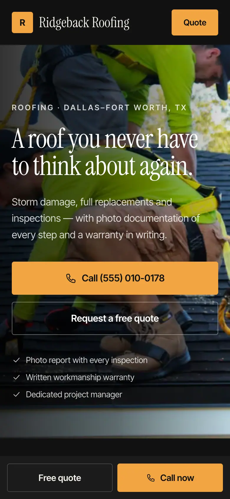 Ridgeback Roofing — mobile view